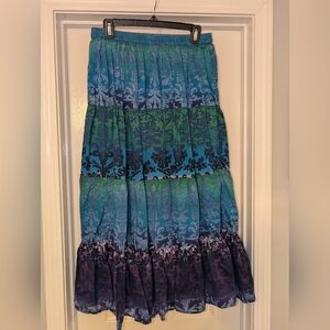 Tiered Floral Maxi Skirt in Blue Green Purple